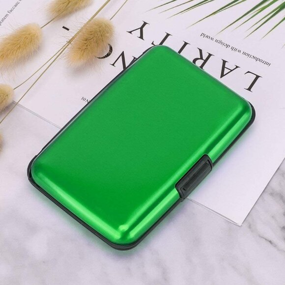 Green - Metal Wallet Credit Card Holder, Women Men Aluminum RFID, Hard Case - Picture 1 of 7